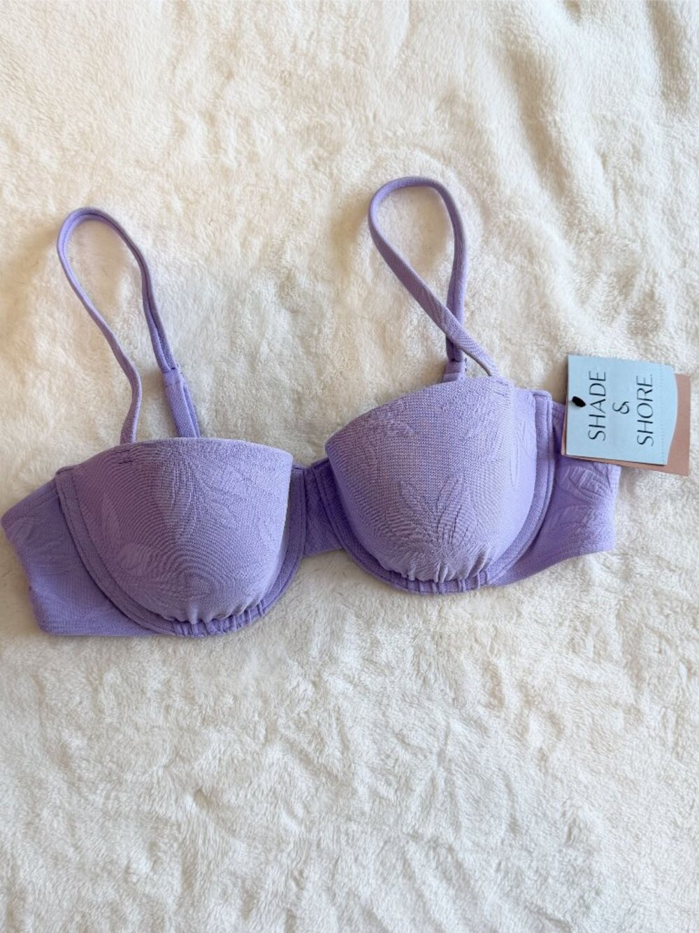 NWT Shade & Shore Lavender Floral Jacquard Light Lift Underwear Bikini Top - 34B